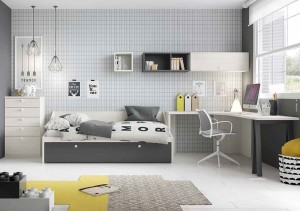muebles juveniles en zaragoza amarillo, blanco y gris melamina
